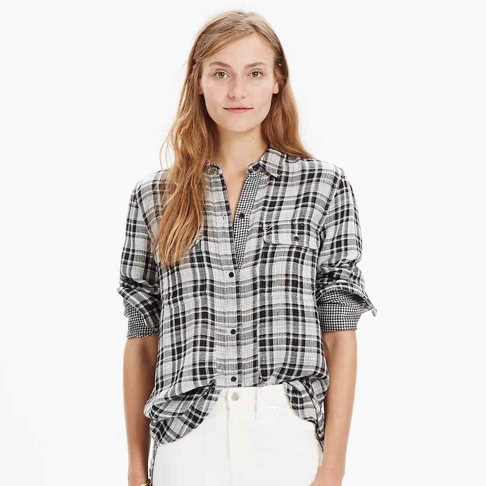 Madewell black and gray ex-boyfriend flannel shirt in kemp plaid